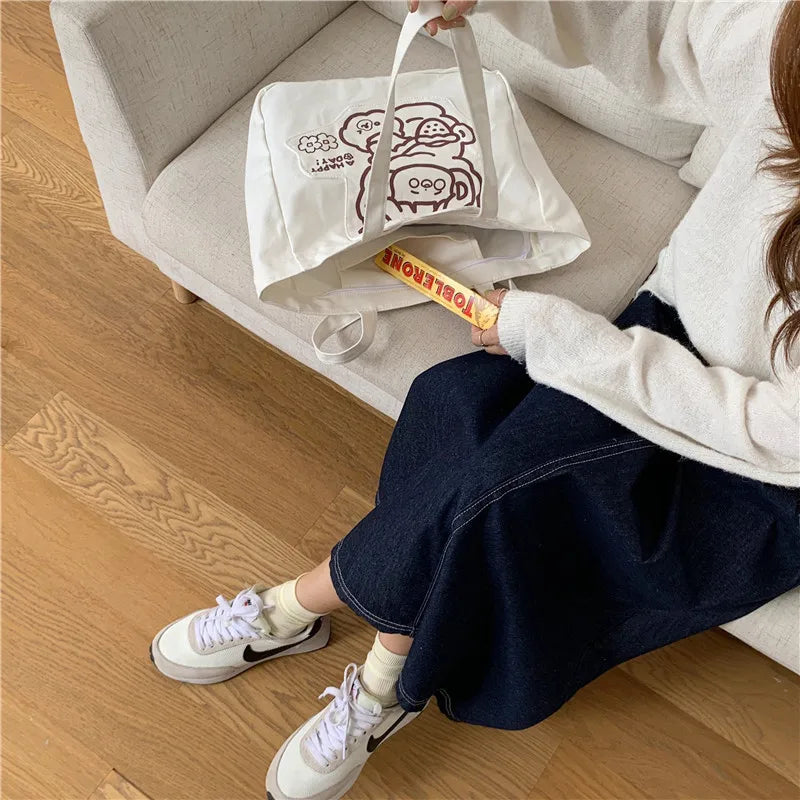 Cartoon Cloth Stickers Handbags Canvas Shoulder Bags Totes Girl satchels