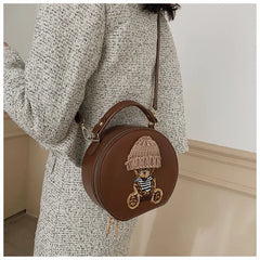 Bear Crossbody Bag Vintage Leather Shoulder Bag