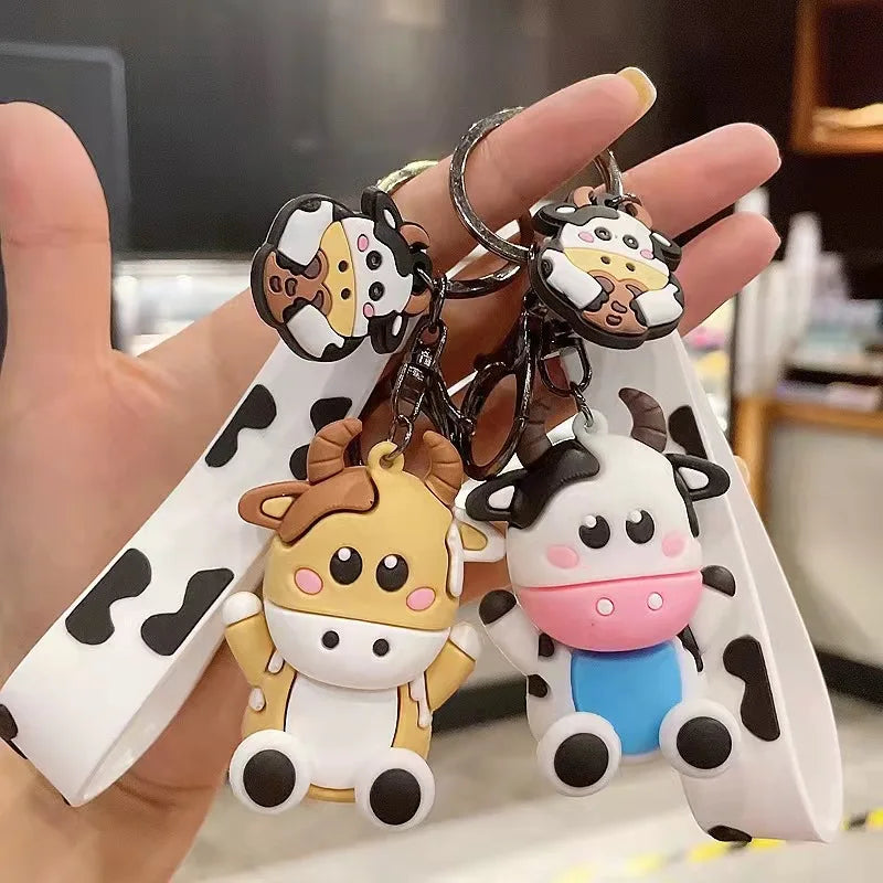 Silicone Cow Pendant Keychain Cute Animal Bag Accessories