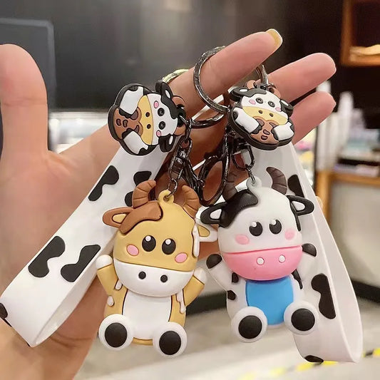 Silicone Cow Pendant Keychain Cute Animal Bag Accessories