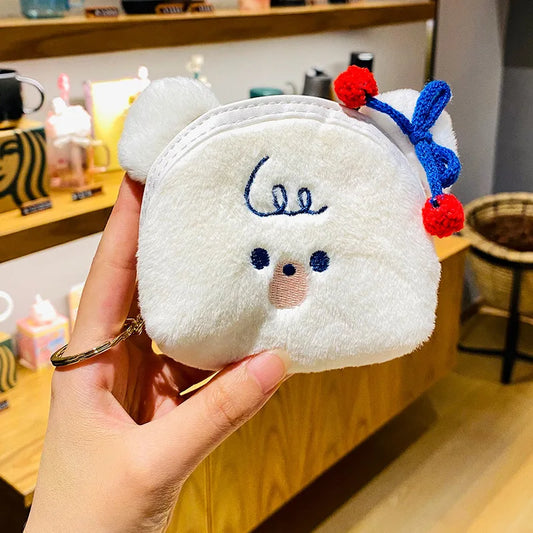 Cartoon Furry Clutch Coin Pouch Mini Wallet Purse Earphone Storage Bag Keyring