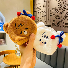 Cartoon Furry Clutch Coin Pouch Mini Wallet Purse Earphone Storage Bag Keyring