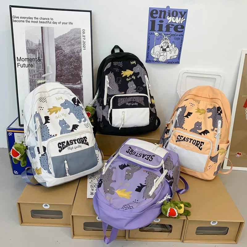Dinosaur Print Girl School Bag Women Backpack Waterproof Travel Backpack