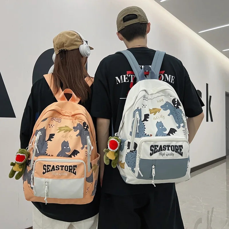 Dinosaur Print Girl School Bag Women Backpack Waterproof Travel Backpack