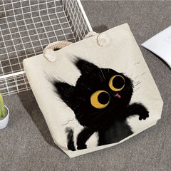 Cat Printed Eco Reusable Shoulder Bag for Women