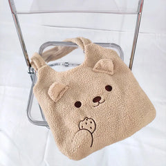 Embroidery Lamb Wool Handbag Winter Plush Shopper Women Tote Bag