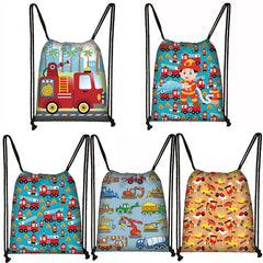 Excavator Tractor Fire Truck Drawstring Backpack Teenagers Canvas Bag