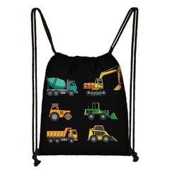 Excavator Tractor Fire Truck Drawstring Backpack Teenagers Canvas Bag