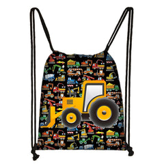 Excavator Tractor Fire Truck Drawstring Backpack Teenagers Canvas Bag