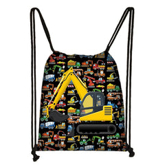Excavator Tractor Fire Truck Drawstring Backpack Teenagers Canvas Bag