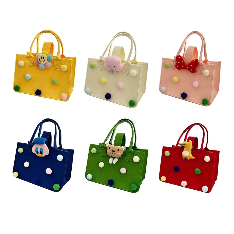 Cartoon Felt Hand Bag for Women Girls Tote Bag Portable Lunch Bag Shopping