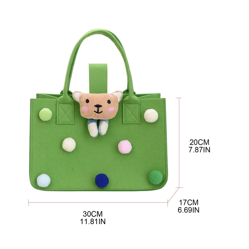 Cartoon Felt Hand Bag for Women Girls Tote Bag Portable Lunch Bag Shopping