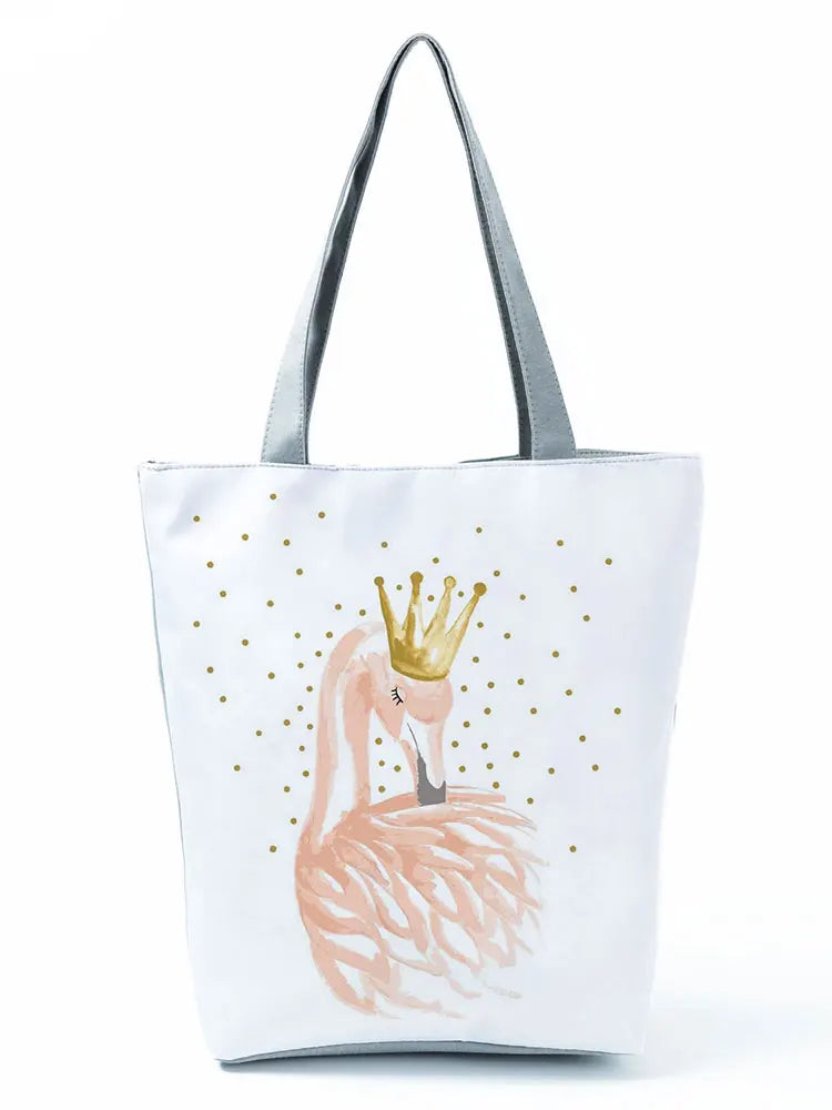 Flamingo Crown Printed Handbag for Girls