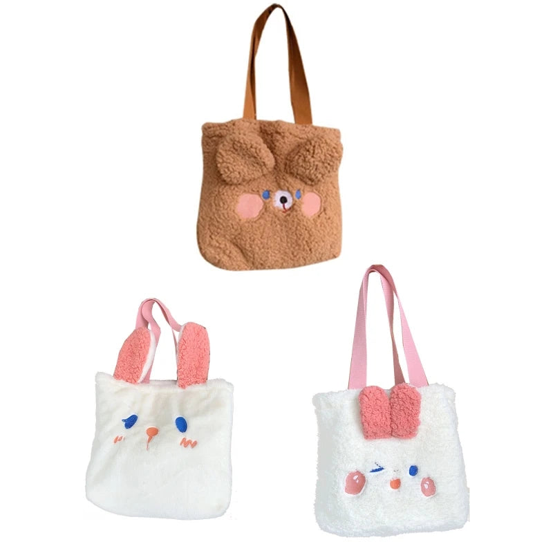 Cartoon Fuzzy Tote Bear Shoulder Bag Large Capacity