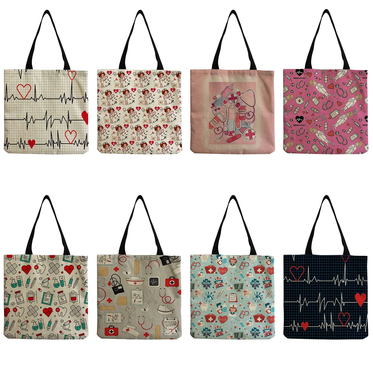 Nurse Print Handbags Foldable Shoulder Bags Eco Reusable Tote Bags