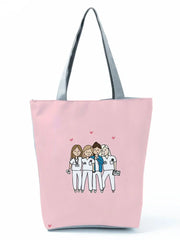 Nurse Printed Handbag Foldable High Capacity Eco Reusable Shopping Bag