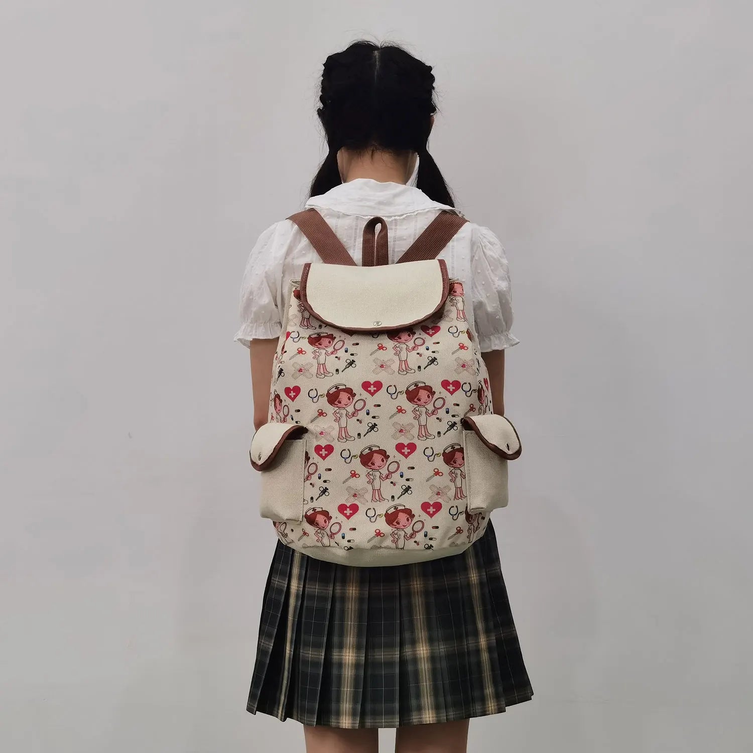 Cartoon Nurse Printed Backpack Girls School Bag For Teenager