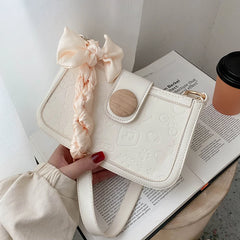 Cartoon Pattern Embossed Shoulder Bag for Women Silk Scarf Zipper