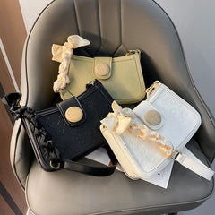 Cartoon Pattern Embossed Shoulder Bag for Women Silk Scarf Zipper