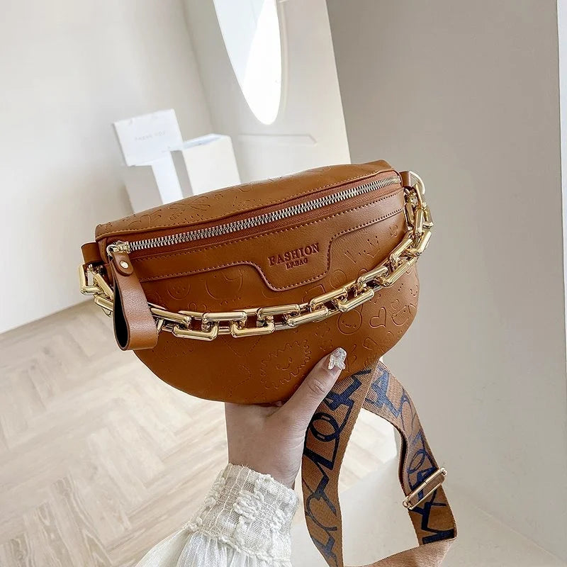 Cartoon Pattern PU Leather Waist Pack for Women Chain Fanny Pack