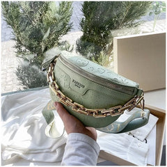 Cartoon Pattern PU Leather Waist Pack for Women Chain Fanny Pack