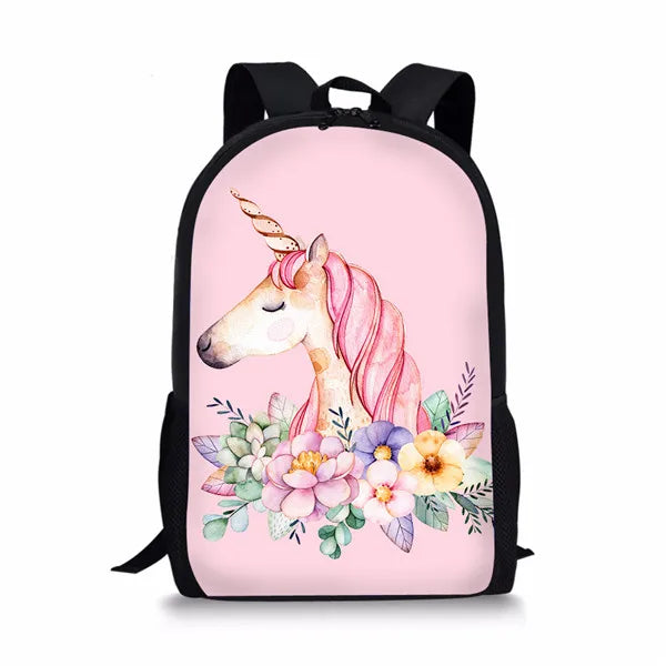 Pink Horse Pattern Girls School Bags Book Backpack