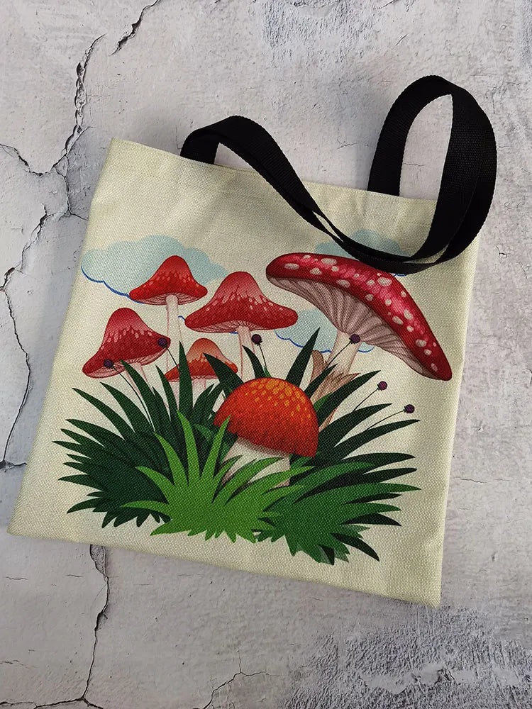 Mushroom Printed Storage Bag for Women - Large Capacity Shoulder Bag