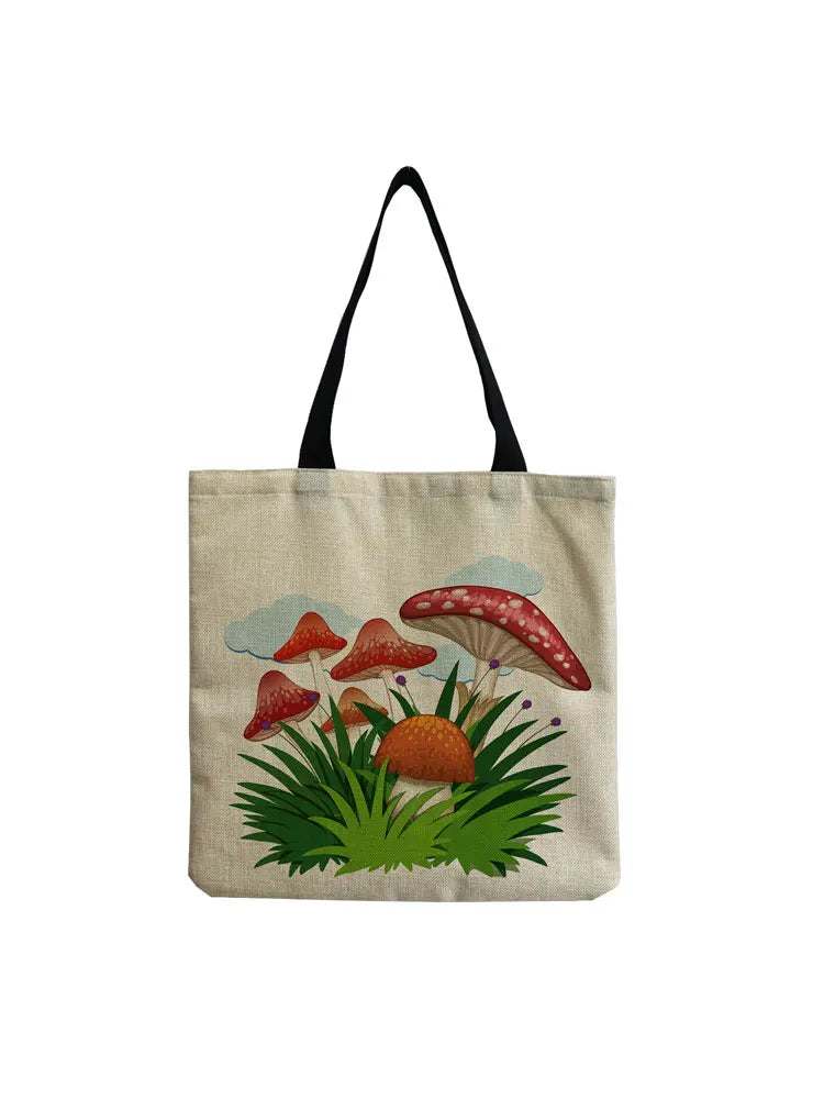 Mushroom Printed Storage Bag for Women - Large Capacity Shoulder Bag