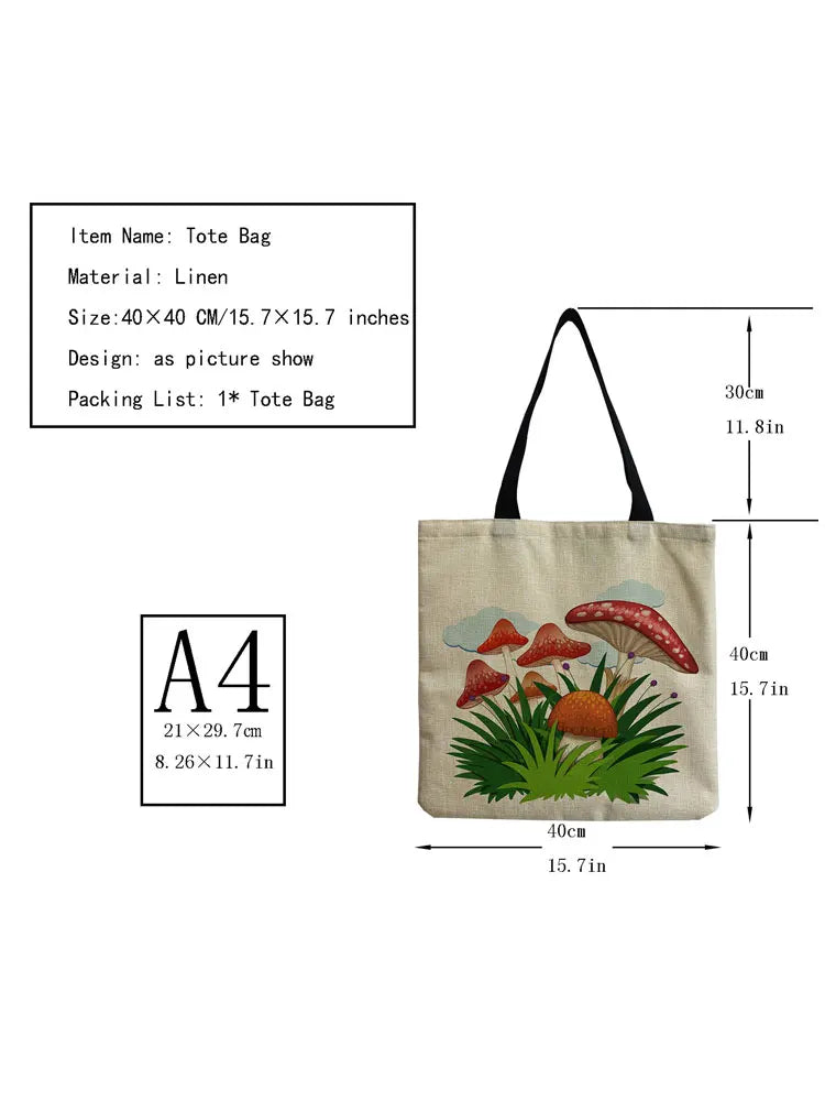 Mushroom Printed Storage Bag for Women - Large Capacity Shoulder Bag
