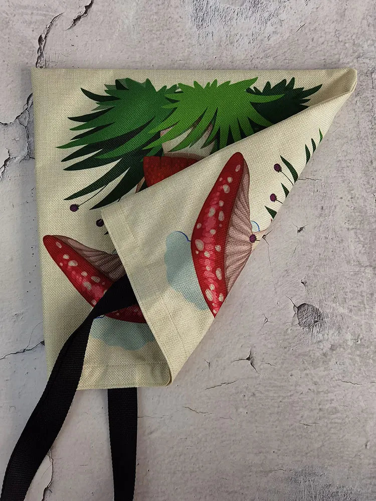 Mushroom Printed Storage Bag for Women - Large Capacity Shoulder Bag