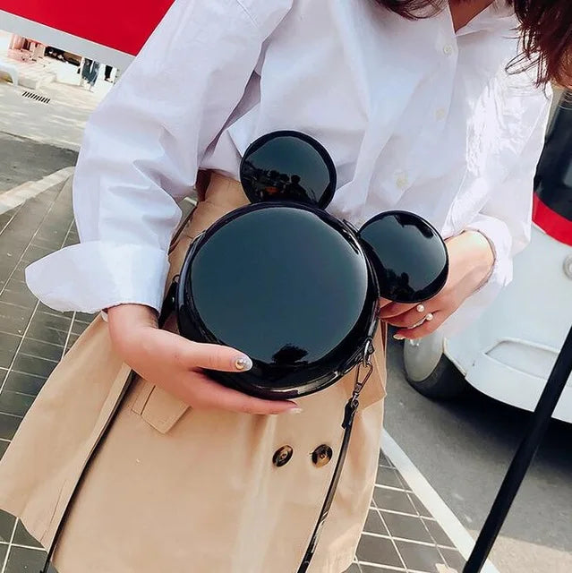 Cartoon Round Bag Handbag High PU Leather Mini Large Ear Round Bag Shoulder Mess
