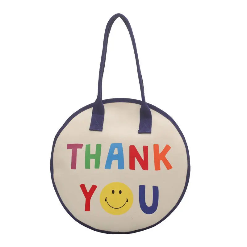 Cartoon Round Canvas Bag Large Capacity Handbags Shoulder Bag