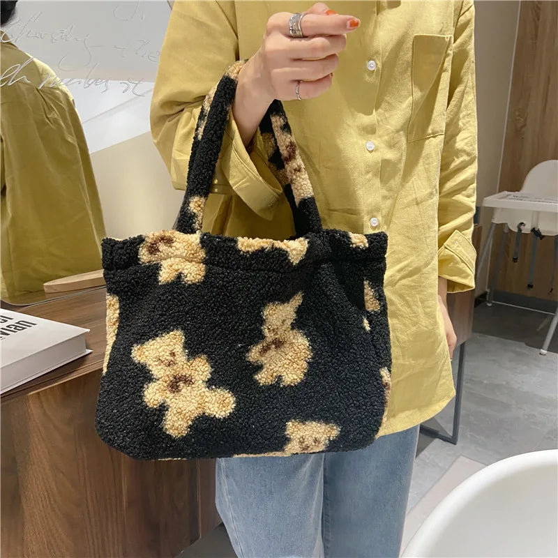 Winter Fluffy Handbags Women Cartoon Shoulder Bags