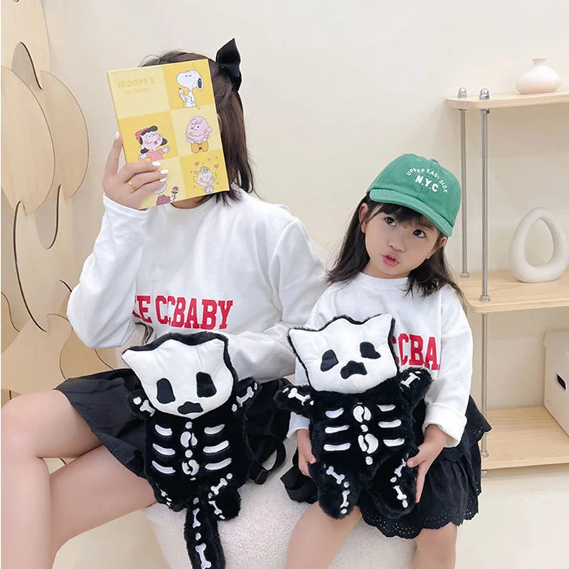Skull Plush Backpack Gothic Bag Doll Backpack Furry Bag Skeleton Birthday Gift