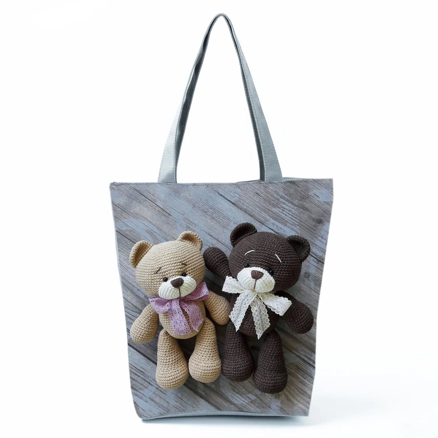 Teddy Bear Printed Handbags Eco Friendly Portable Storage Shopping Bag