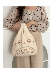 Totoro Embroidery Lamb Handbag Soft Fur Shopper Bag