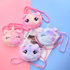Corduroy Cartoon Unicorn Shoulder Bag for Women Girls