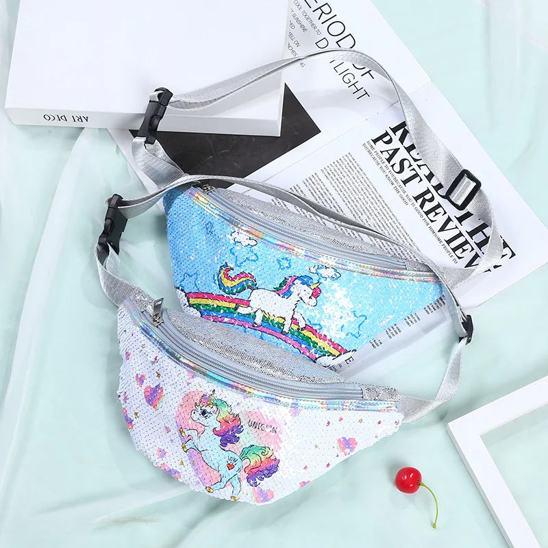 Sequin Cartoon Unicorn Waist Bag for Girls