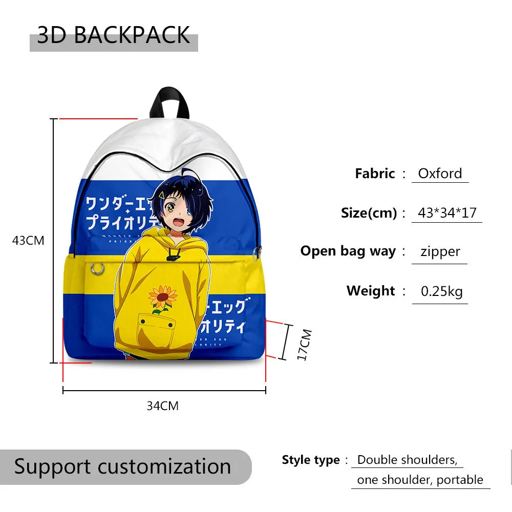 3D Print Wonder Egg Priority Backpacks Oxford Waterproof Casual Travel Bags