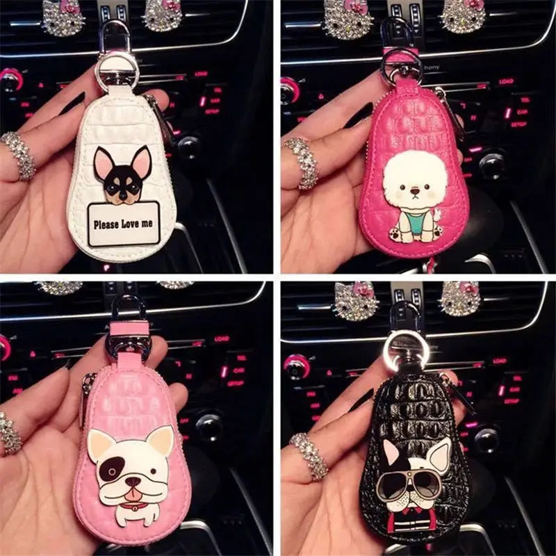 Cartoon Dog Key Bag Ladies Leather Key Pouch