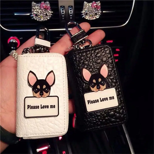 Cartoon Dog Key Bag Ladies Leather Key Pouch