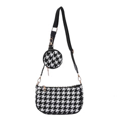 Vintage Plaid Shoulder Bags with Round Purse Pendant