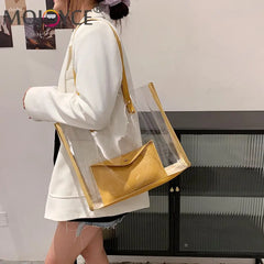 Casual All-match Pure PVC Handbags Women Transparent Shoulder Composite Bag