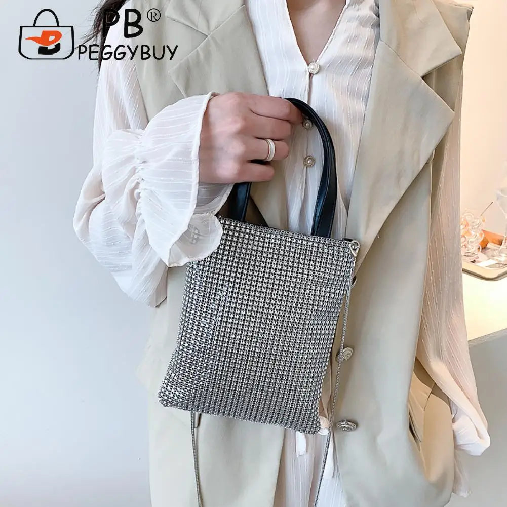 Rhinestone Pattern Chain Shoulder Crossbody Bag