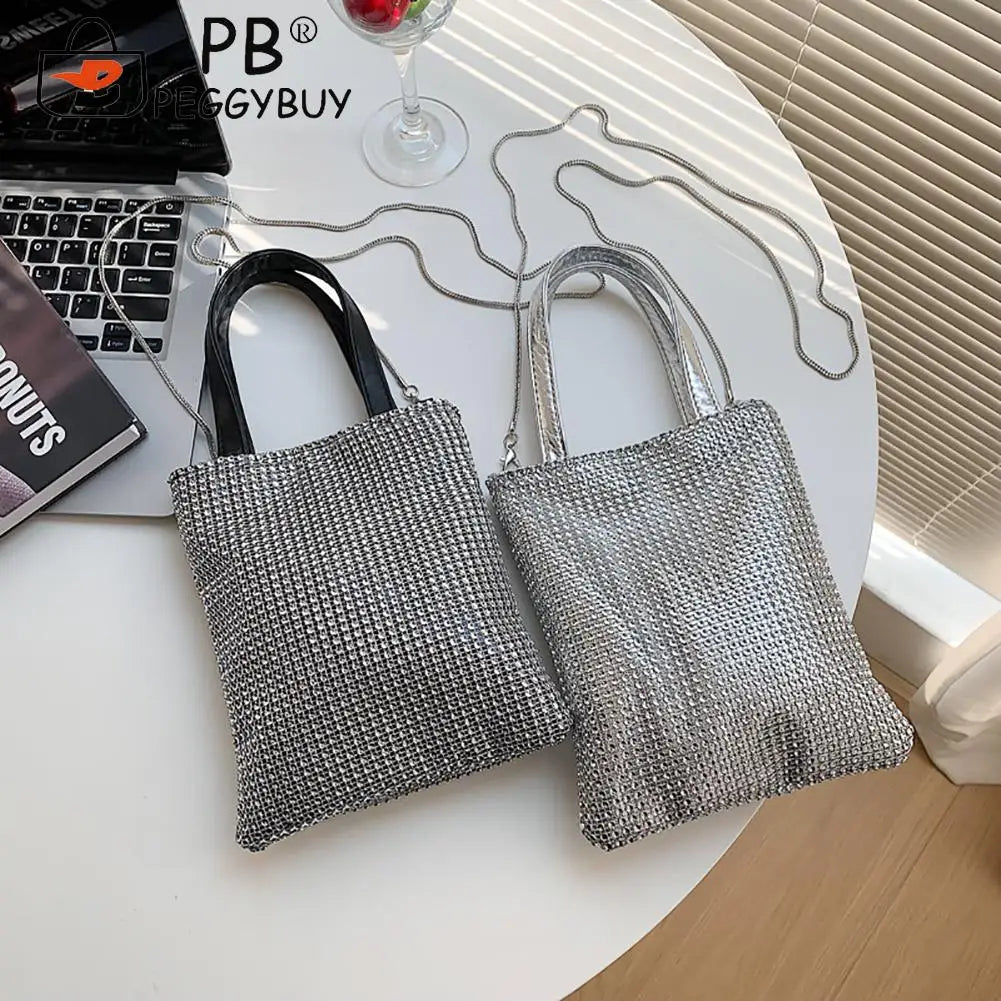 Rhinestone Pattern Chain Shoulder Crossbody Bag