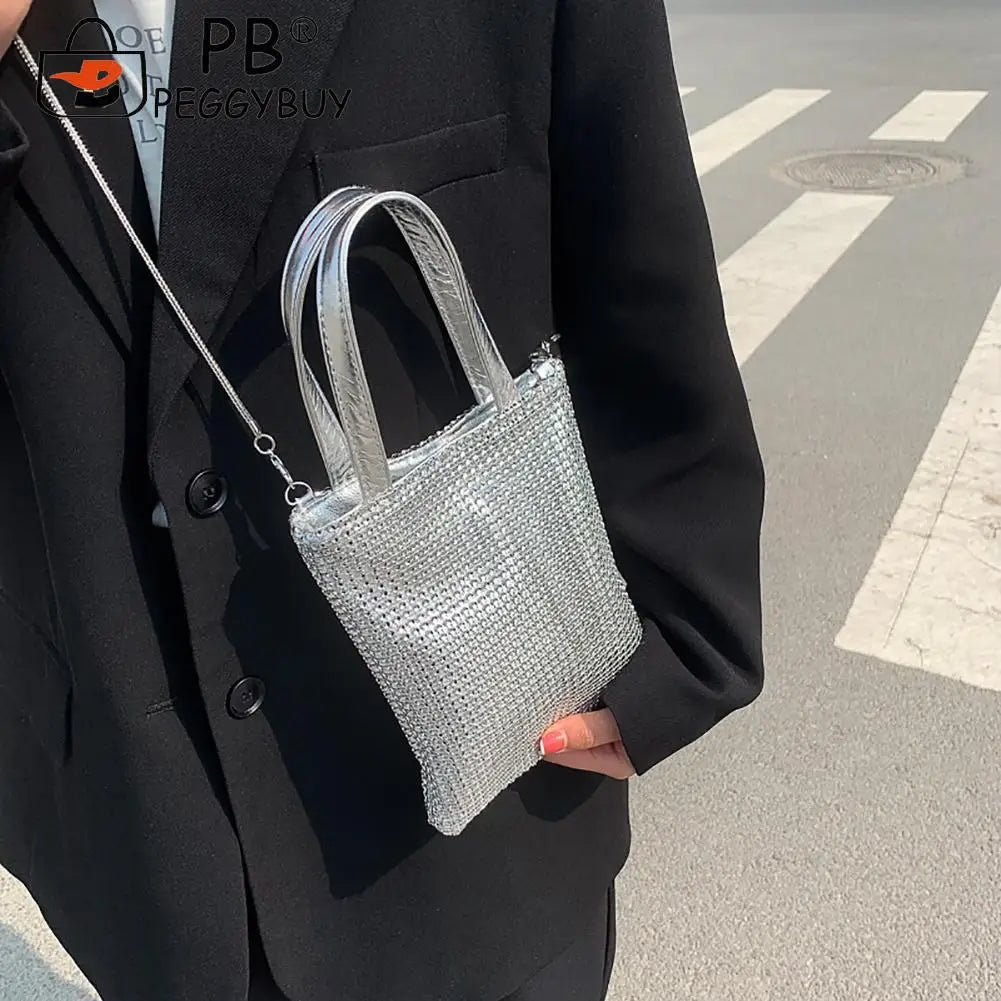 Rhinestone Pattern Chain Shoulder Crossbody Bag