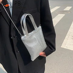 Rhinestone Pattern Chain Shoulder Crossbody Bag