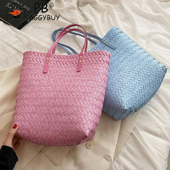 Casual Women Hand-Woven Large Rattan Straw Shoulder Bag