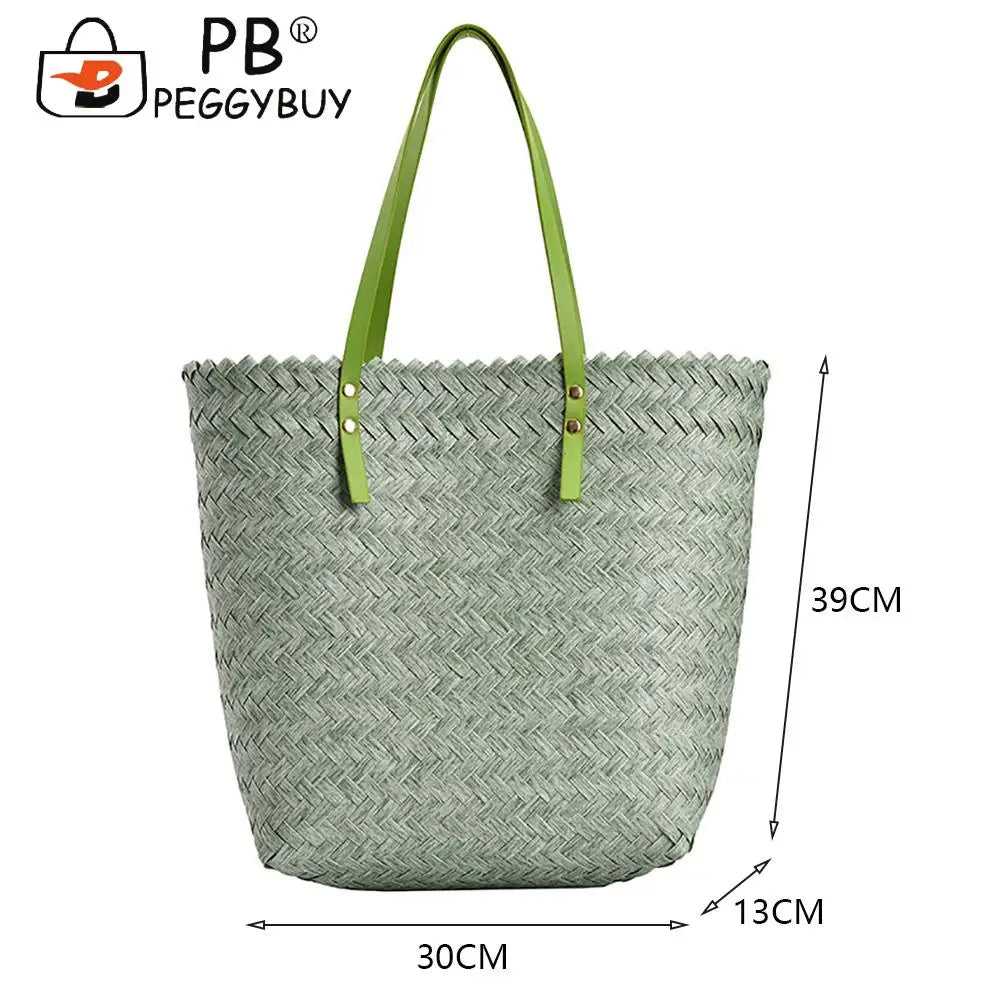 Casual Women Hand-Woven Large Rattan Straw Shoulder Bag