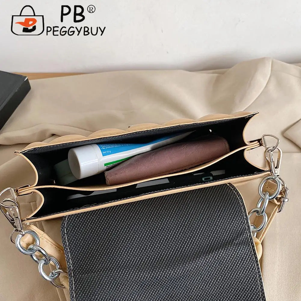 Thick Chain Handle Shoulder Crossbody Bag PU Leather Messenger Handbags